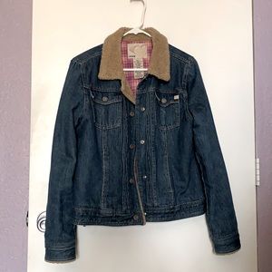 Roxy Denim Jean Jacket Warm Sherpa Plaid Lining